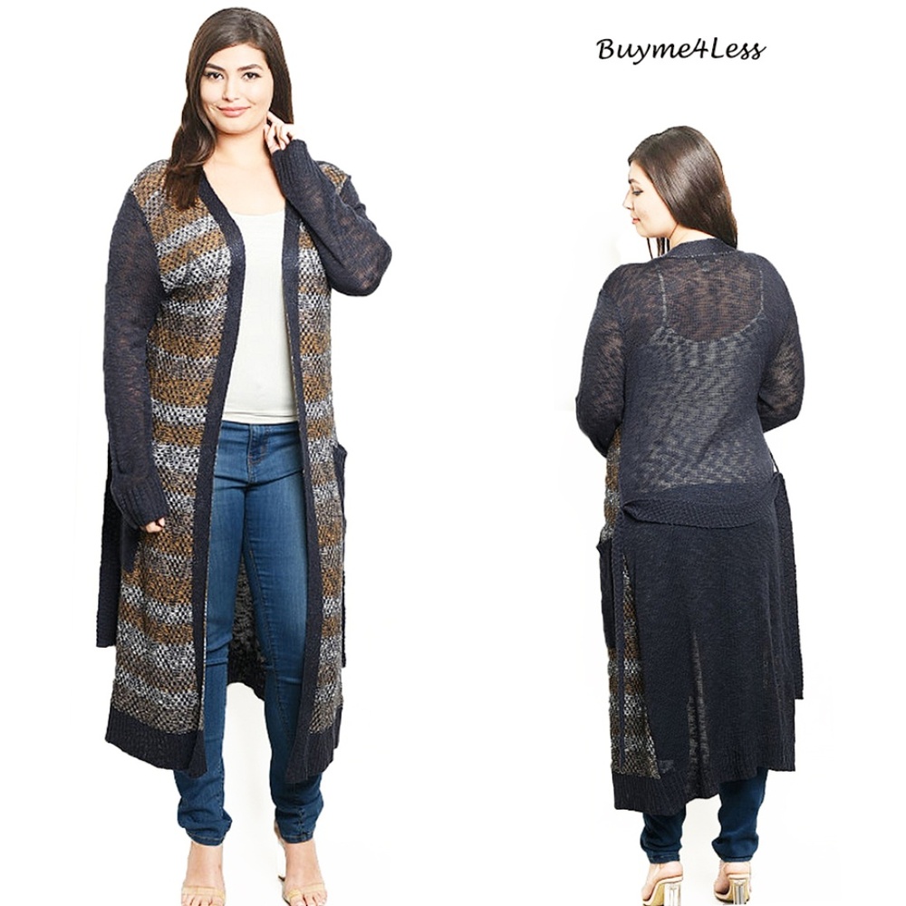 PLUS Knit Maxi Long Belted Duster Sweater Cardigan